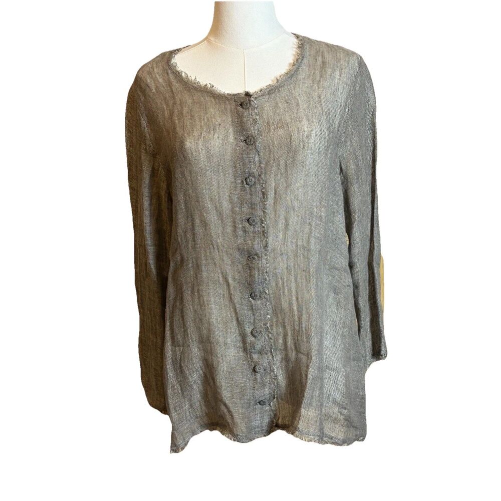 Eileen Fisher Women’s S Gray Linen Tunic Fringe Oversized Lagenlook